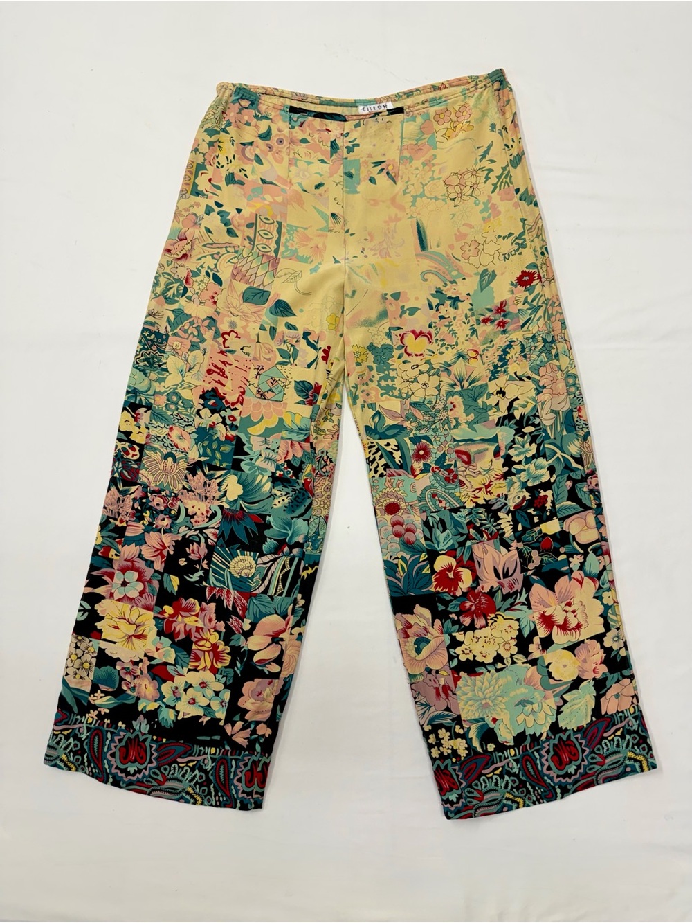 Citron Santa Monica 100% Silk Floral Wide Leg Culottes Pants Size S